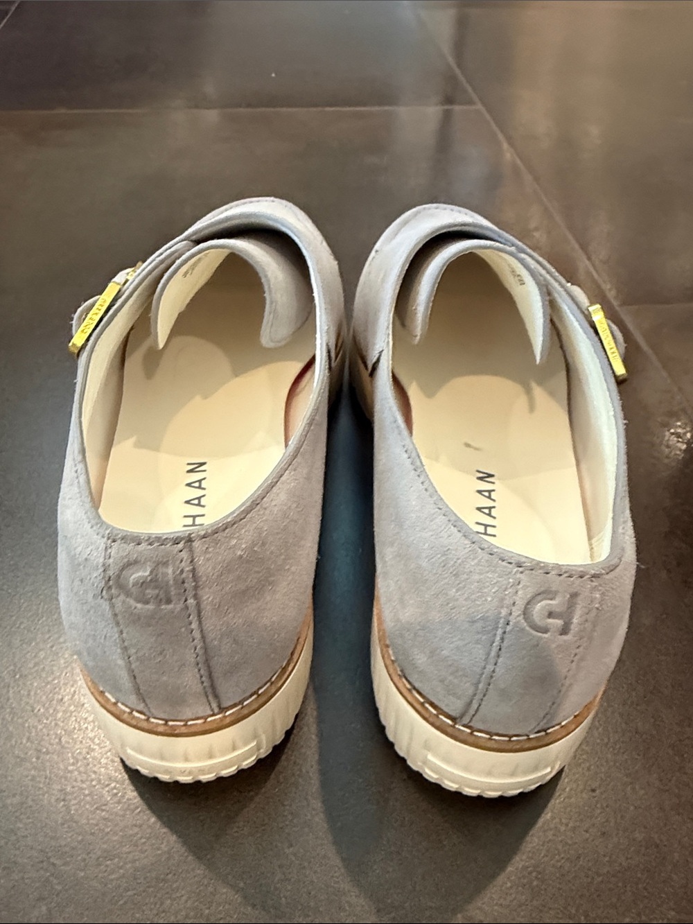 Cole Haan Light Gray Suede Double Monk Strap Loafers - Picture 4 of 6